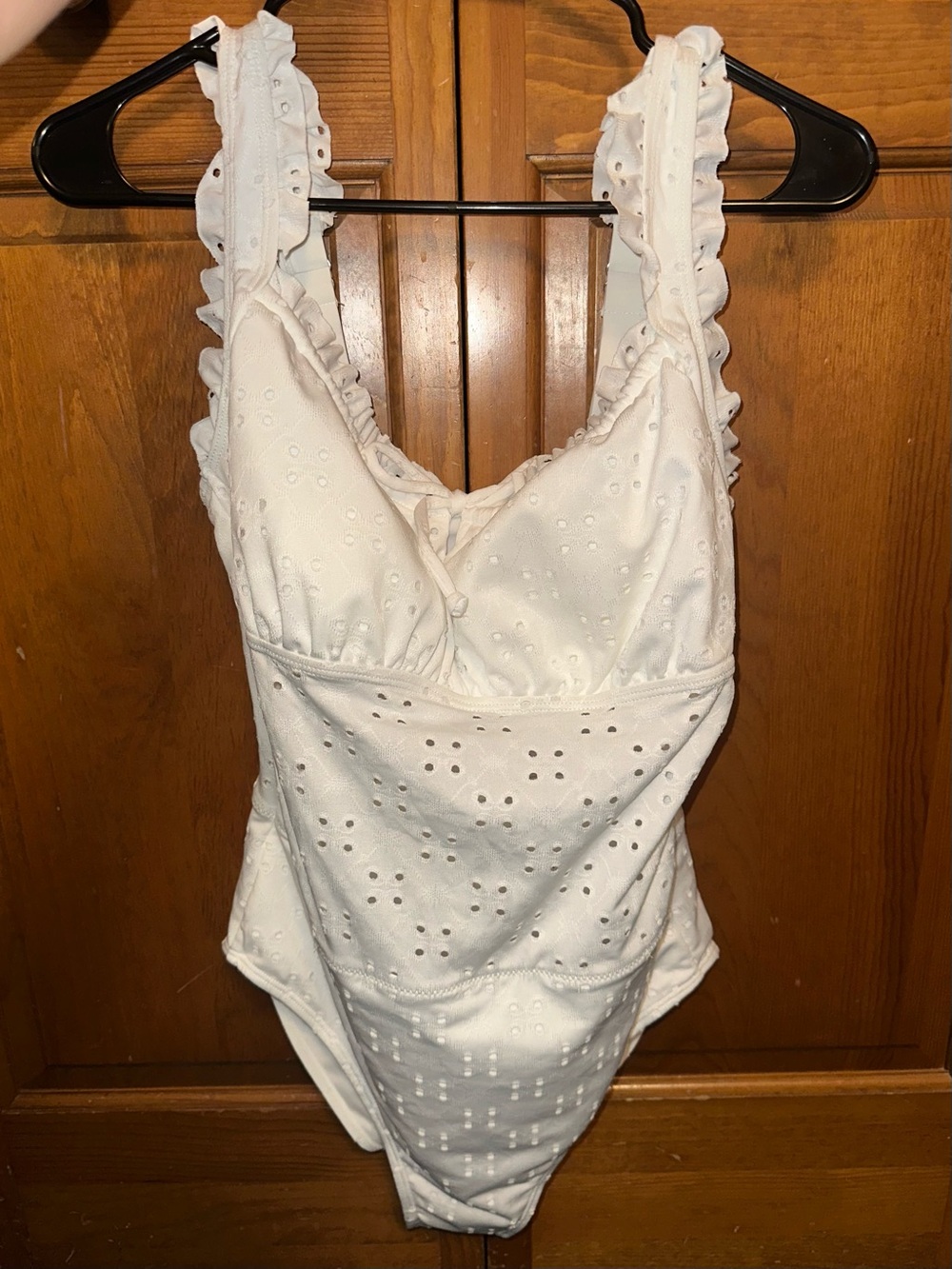 White Eyelet Ruffle Strap One-Piece Swimsuit